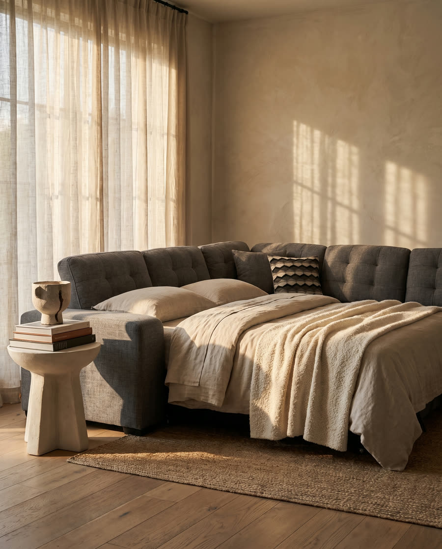 Editorial furniture interior at golden hour